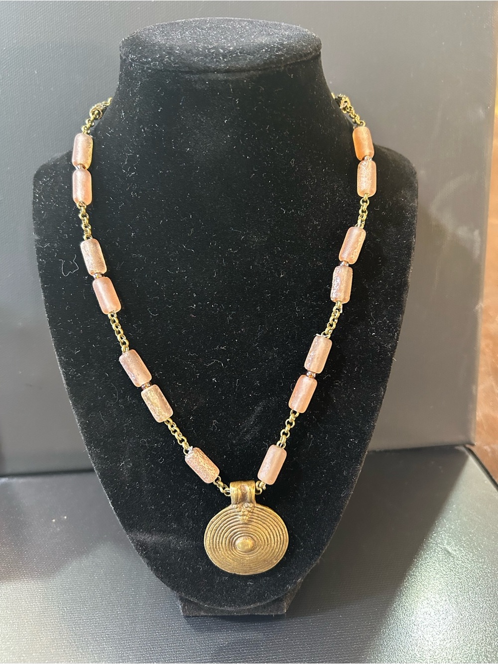 Handcrafted Gold Pendant Necklace with Peach Beads - Women Jewelry